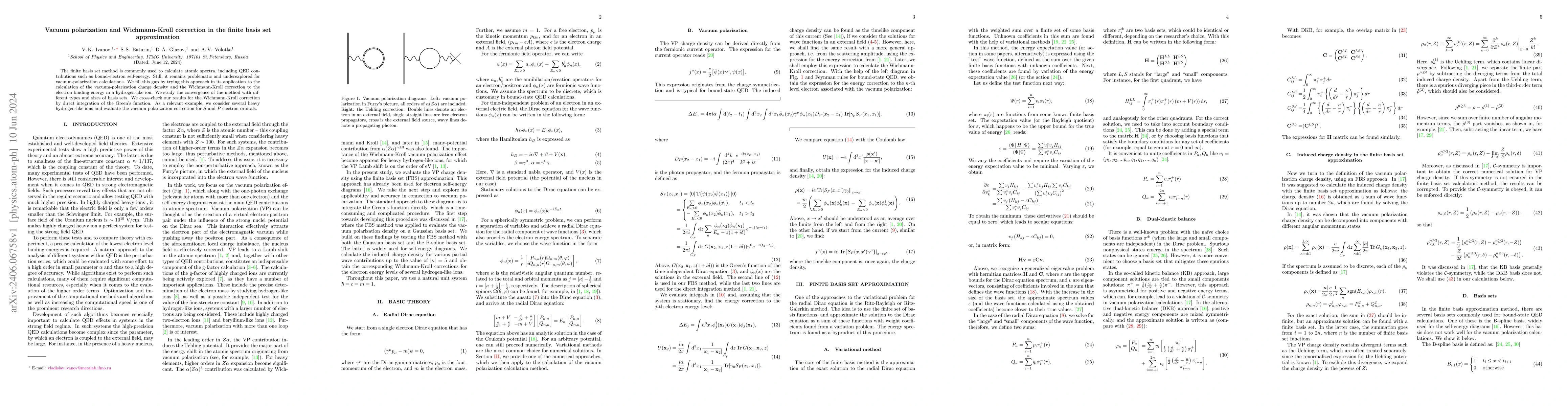 Thumbnail for Vacuum polarization and Wichmann-Kroll correction in the finite basis
  set approximation