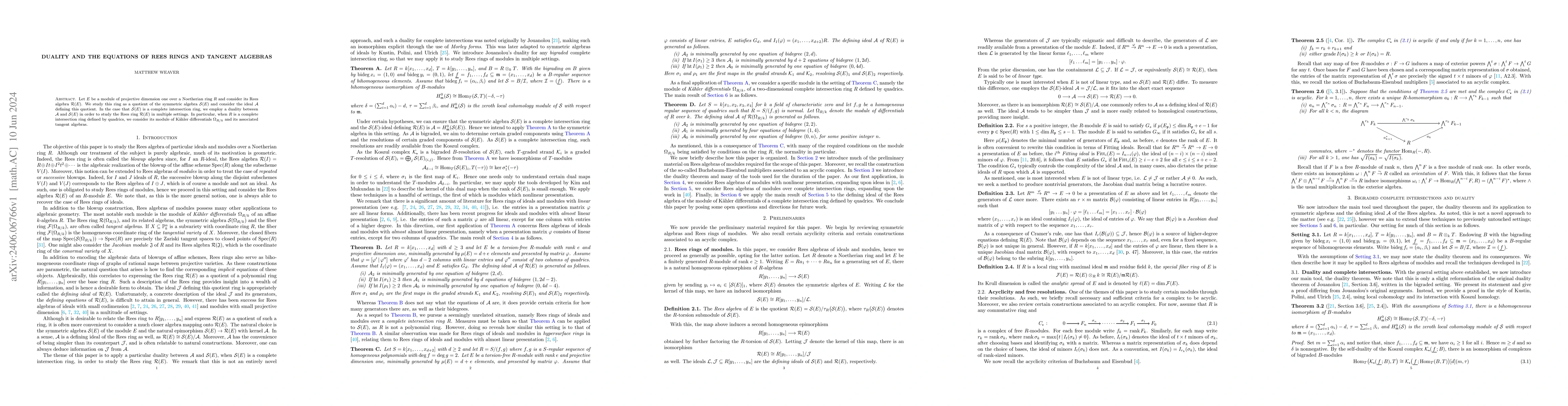 Thumbnail for Duality and the equations of Rees rings and tangent algebras