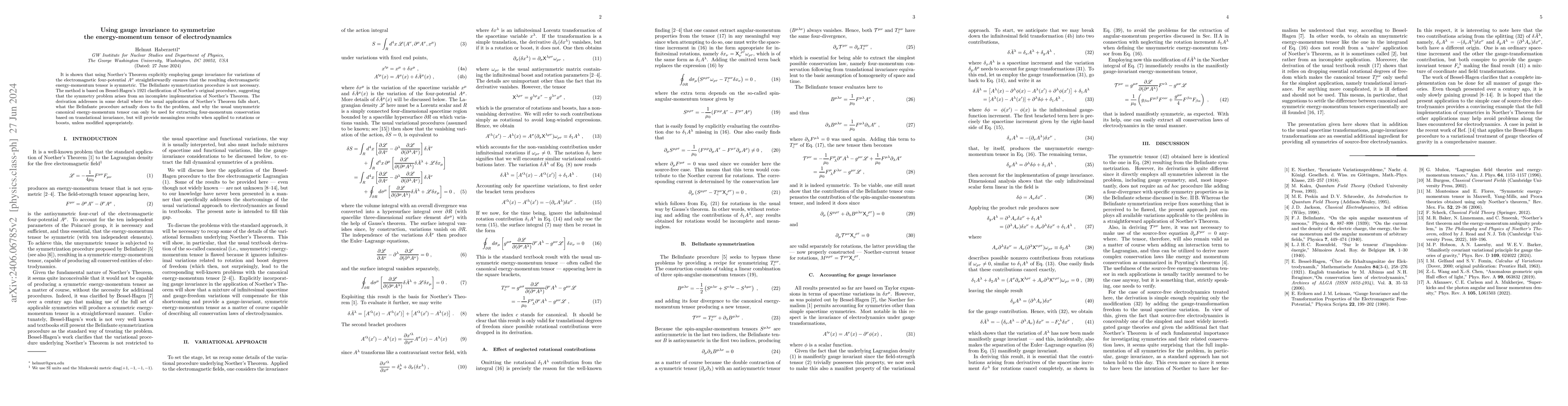 Thumbnail for Using gauge invariance to symmetrize the energy-momentum tensor of
  electrodynamics