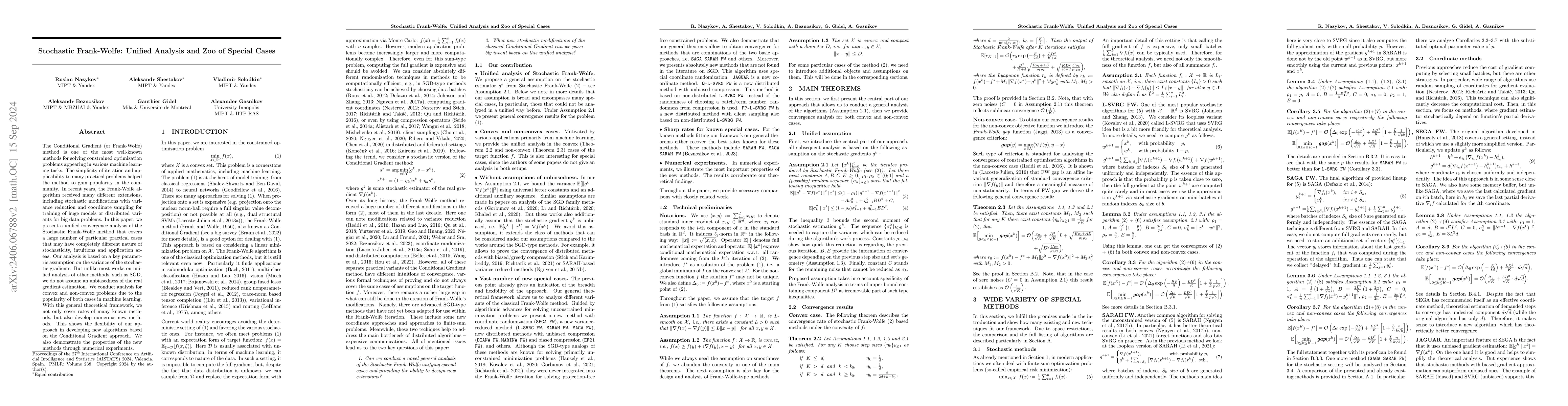 Thumbnail for Stochastic Frank-Wolfe: Unified Analysis and Zoo of Special Cases