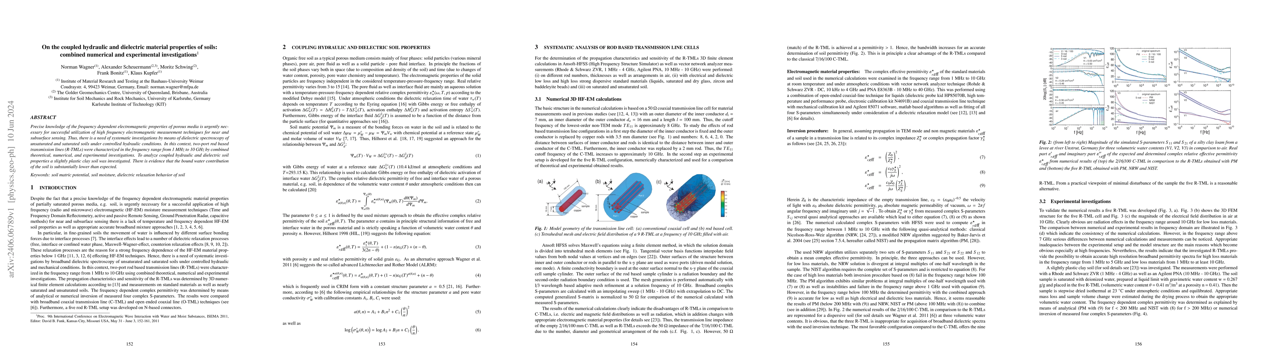 Thumbnail for On the coupled hydraulic and dielectric material properties of soils:
  combined numerical and experimental investigations