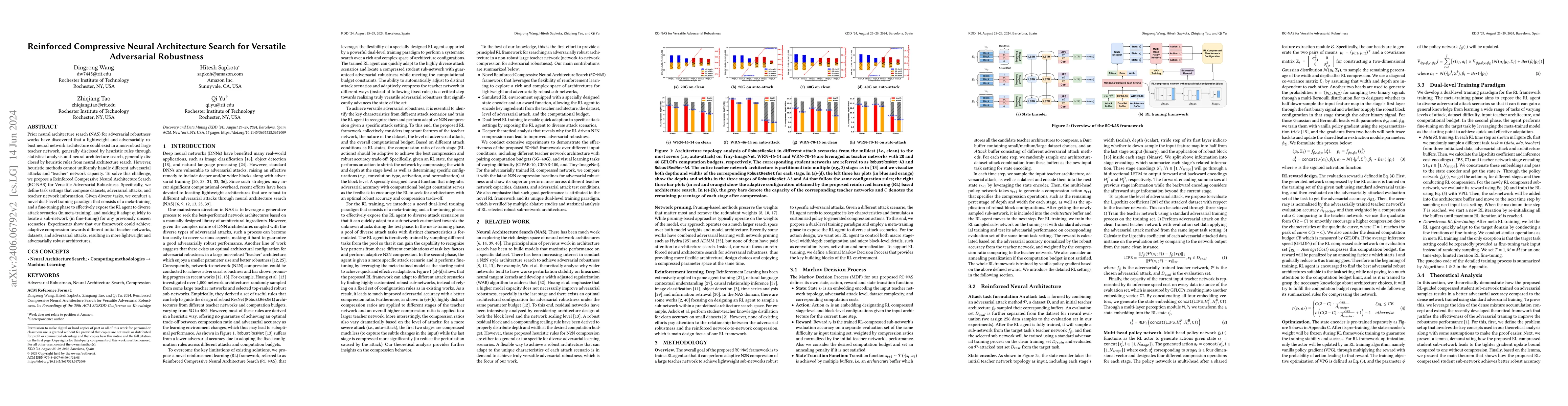Thumbnail for Reinforced Compressive Neural Architecture Search for Versatile
  Adversarial Robustness