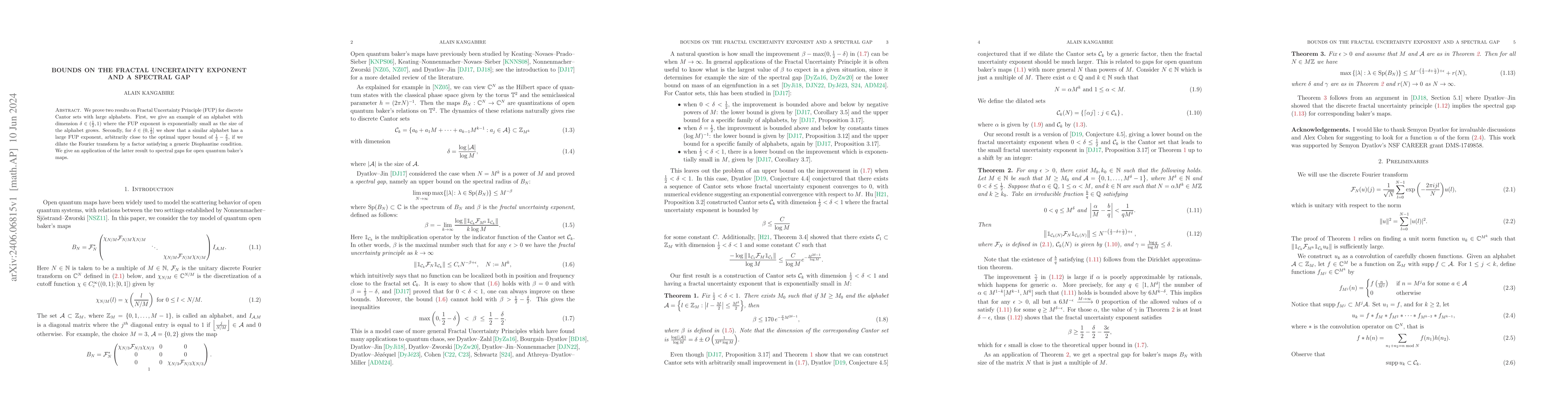 Thumbnail for Bounds on the fractal uncertainty exponent and a spectral gap
