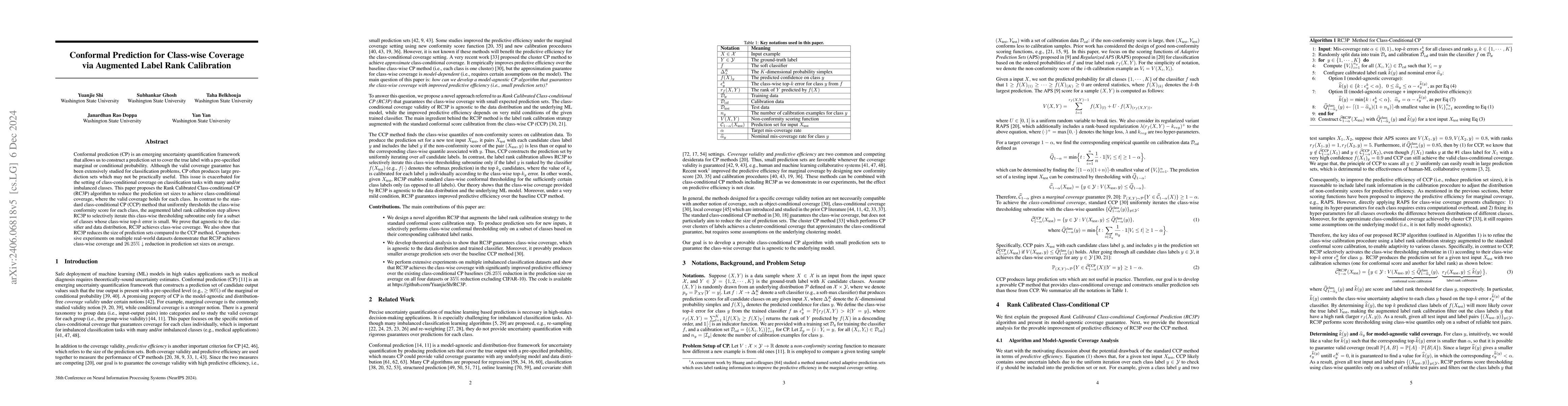 Thumbnail for Conformal Prediction for Class-wise Coverage via Augmented Label Rank
  Calibration