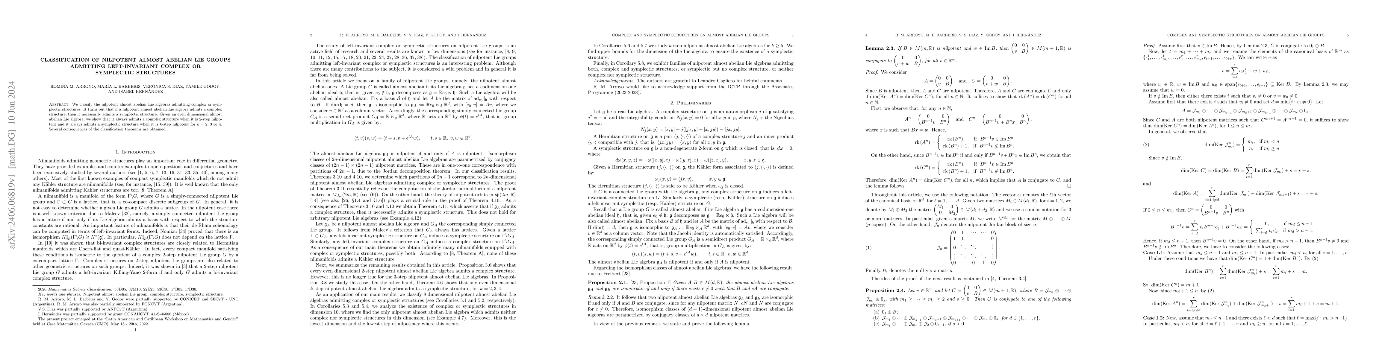 Thumbnail for Classification of nilpotent almost abelian Lie groups admitting
  left-invariant complex or symplectic structures