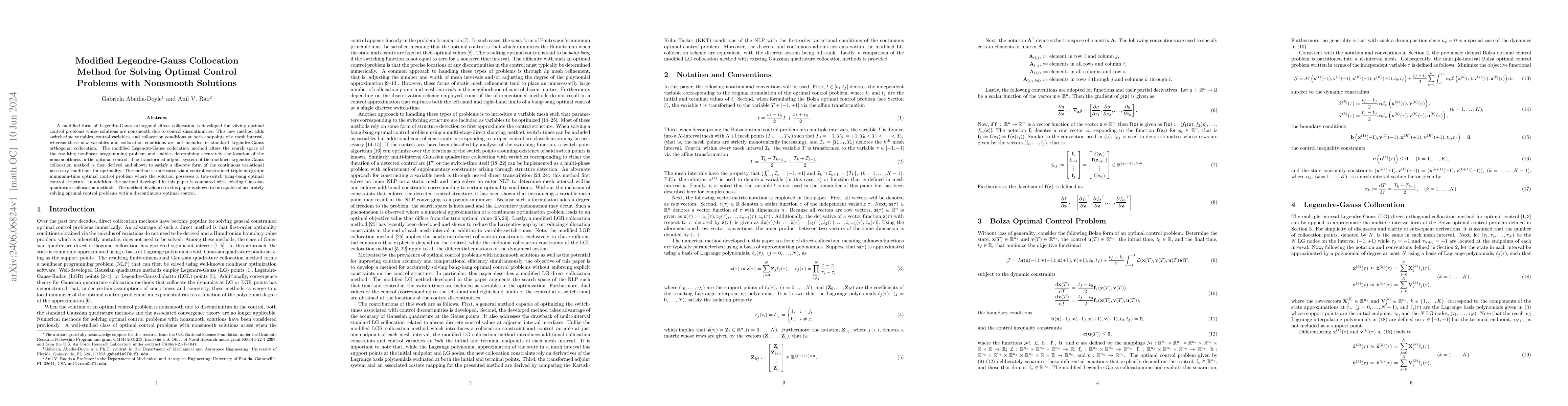 Thumbnail for Modified Legendre-Gauss Collocation Method for Solving Optimal Control
  Problems with Nonsmooth Solutions