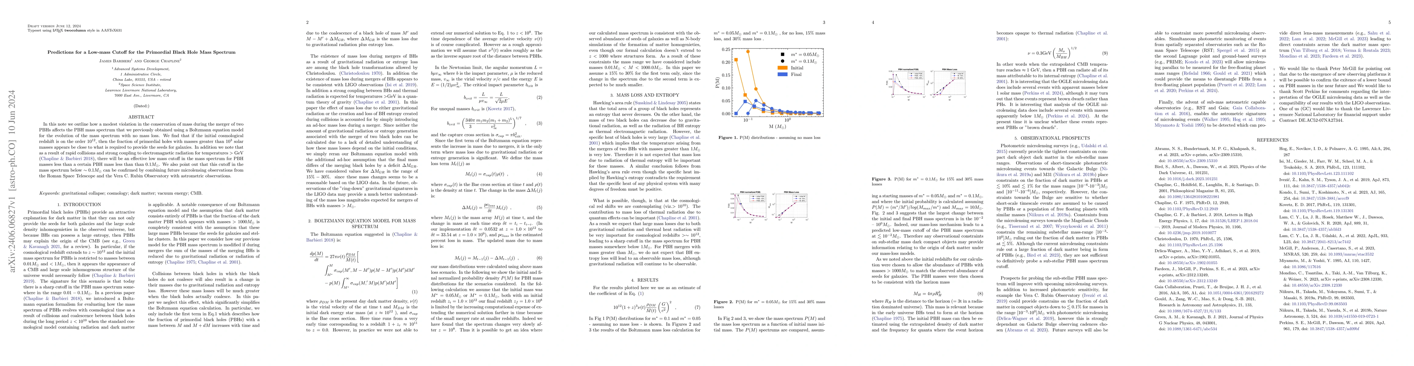 Thumbnail for Predictions for a Low-mass Cutoff for the Primordial Black Hole Mass
  Spectrum