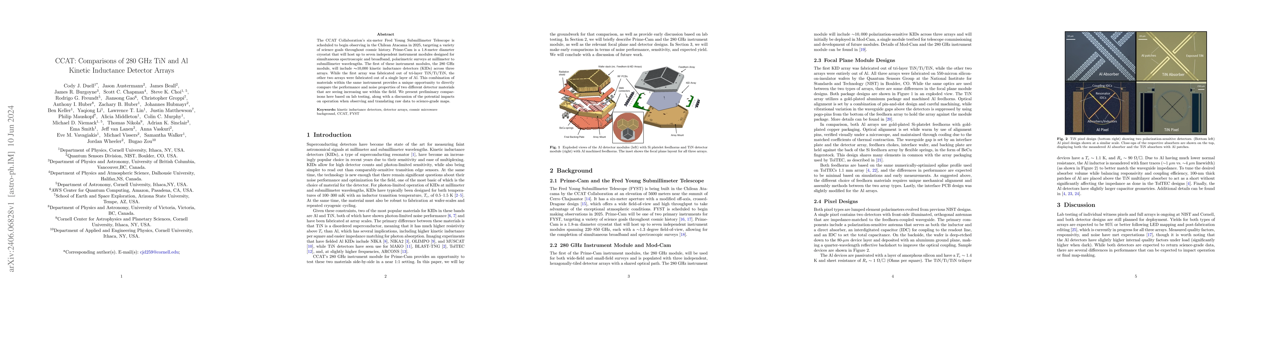 Thumbnail for CCAT: Comparisons of 280 GHz TiN and Al Kinetic Inductance Detector
  Arrays