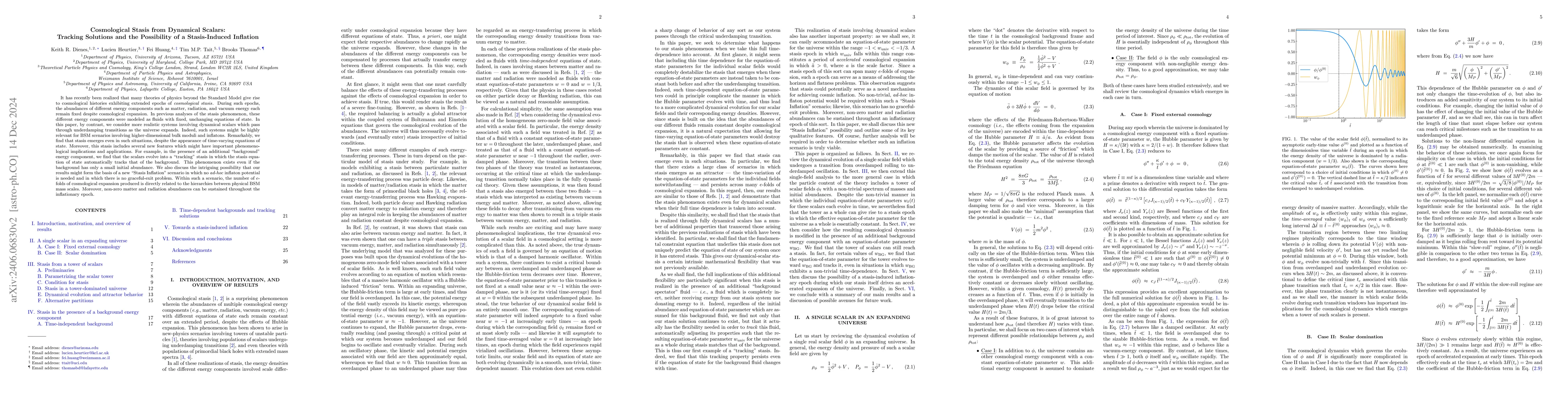 Thumbnail for Cosmological Stasis from Dynamical Scalars: Tracking Solutions and the
  Possibility of a Stasis-Induced Inflation