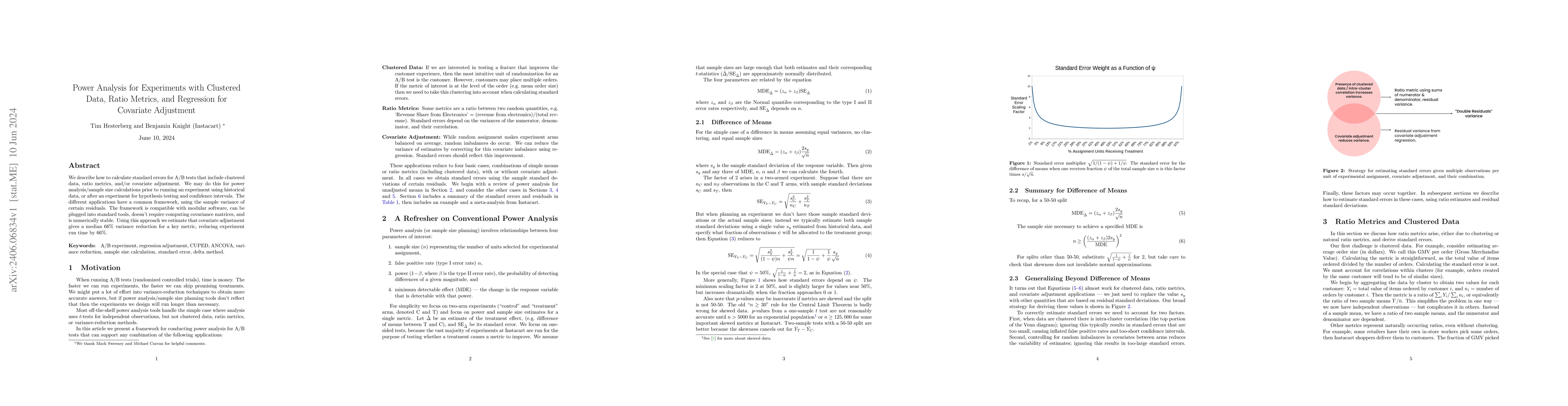 Thumbnail for Power Analysis for Experiments with Clustered Data, Ratio Metrics, and
  Regression for Covariate Adjustment