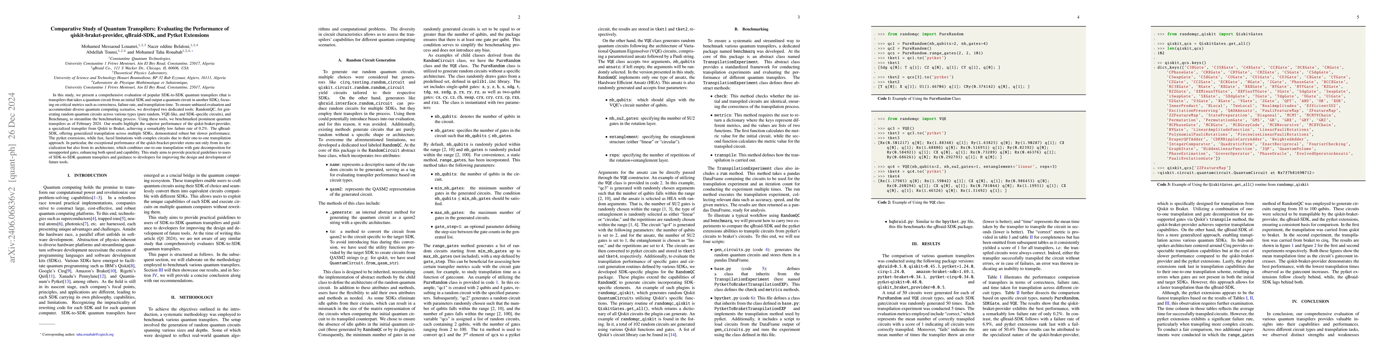 Thumbnail for Comparative Study of Quantum Transpilers: Evaluating the Performance of
  qiskit-braket-provider, qBraid-SDK, and Pytket Extensions