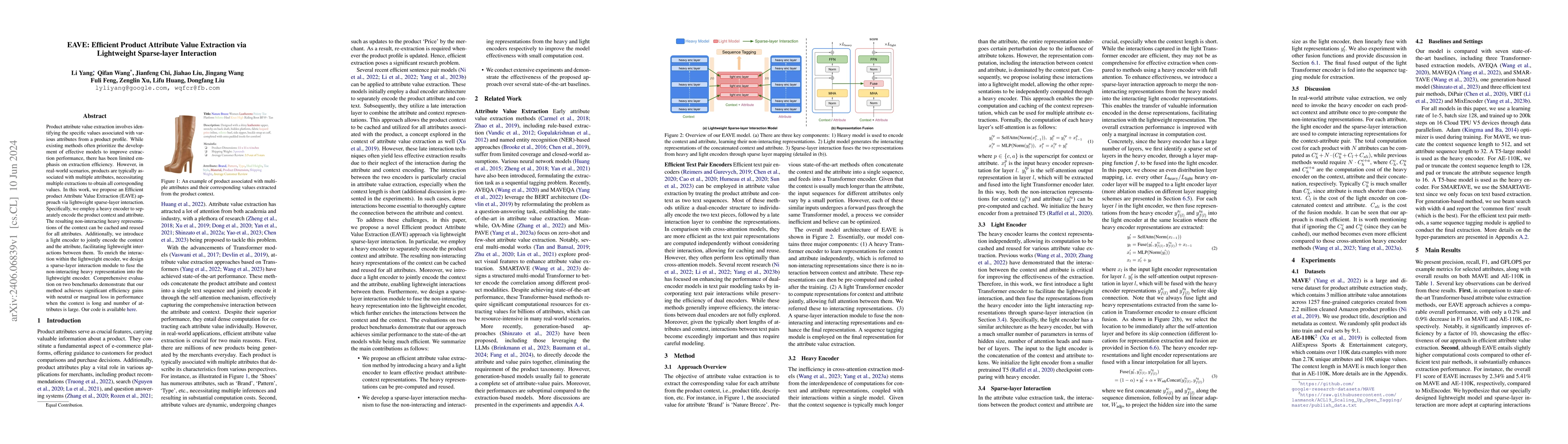 Thumbnail for EAVE: Efficient Product Attribute Value Extraction via Lightweight
  Sparse-layer Interaction