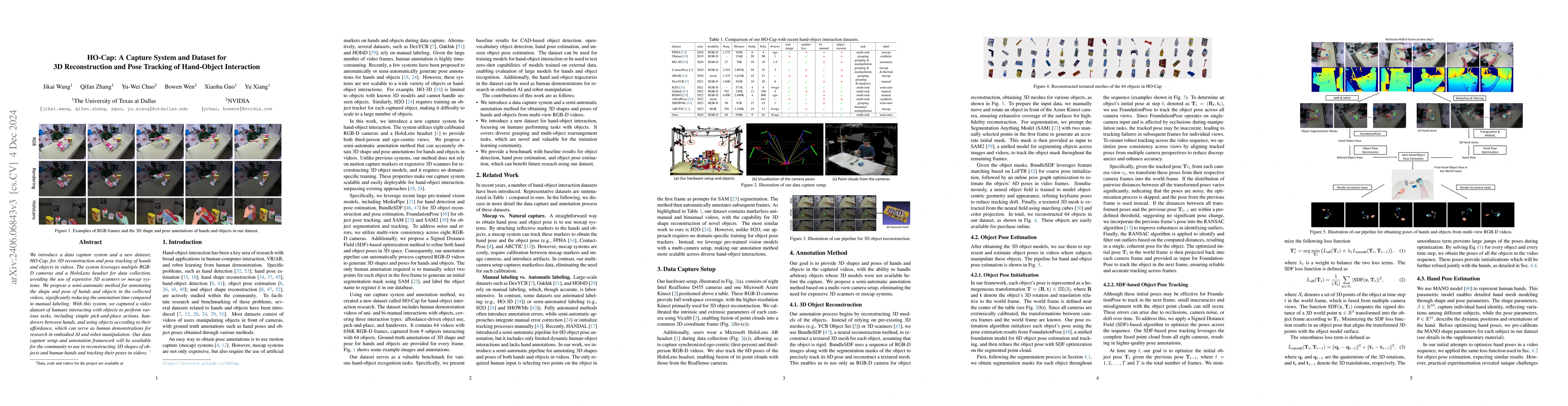 Thumbnail for HO-Cap: A Capture System and Dataset for 3D Reconstruction and Pose
  Tracking of Hand-Object Interaction