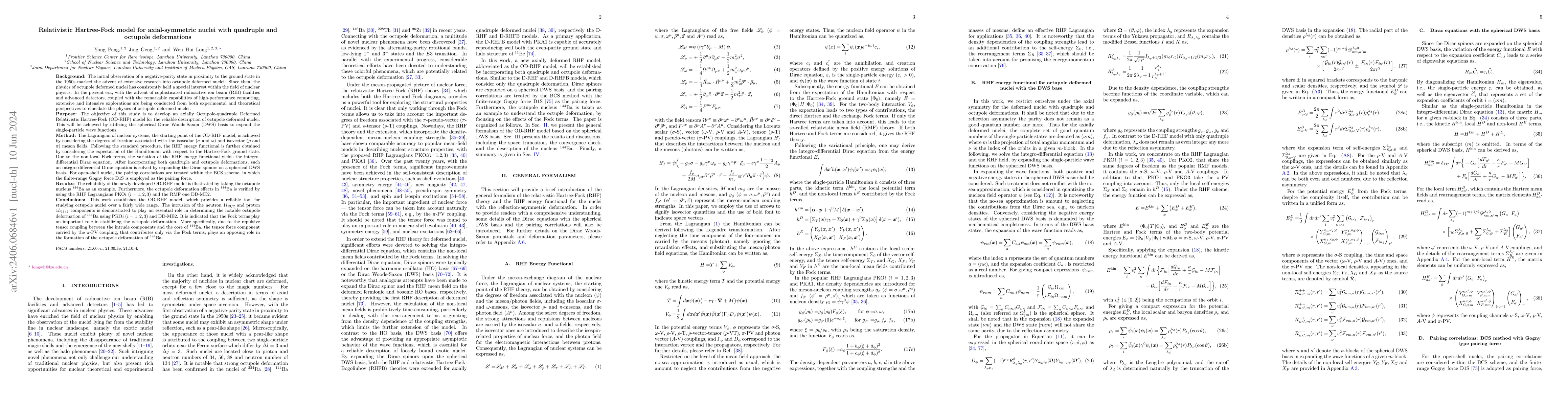 Thumbnail for Relativistic Hartree-Fock model for axial-symmetric nuclei with
  quadruple and octupole deformations