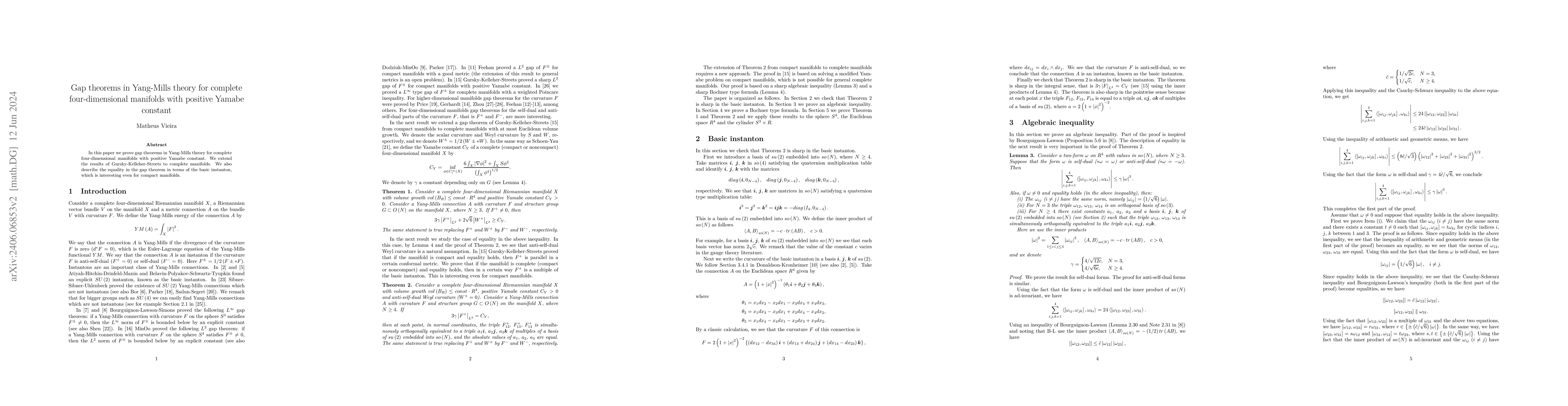 Thumbnail for Gap theorems in Yang-Mills theory for complete four-dimensional
  manifolds with positive Yamabe constant