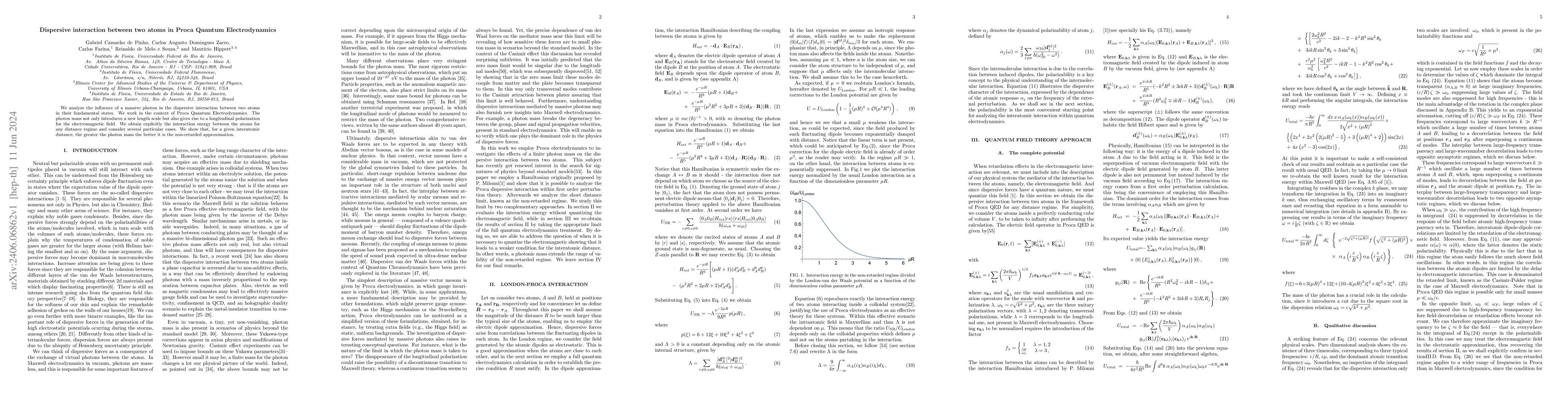 Thumbnail for Dispersive interaction between two atoms in Proca Quantum
  Electrodynamics