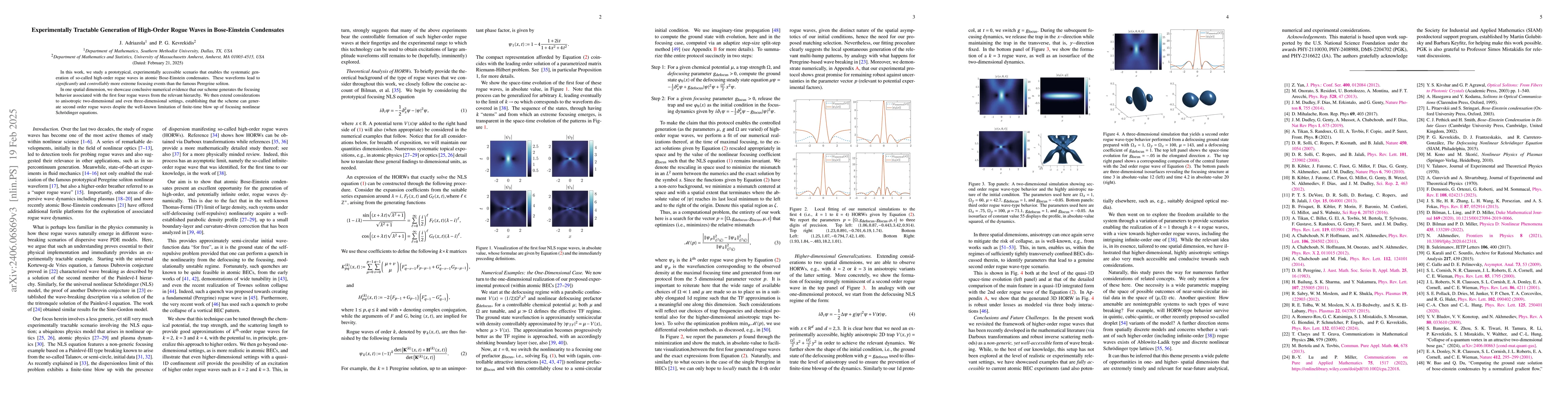 Thumbnail for Experimentally Tractable Generation of High-Order Rogue Waves in
  Bose-Einstein Condensates
