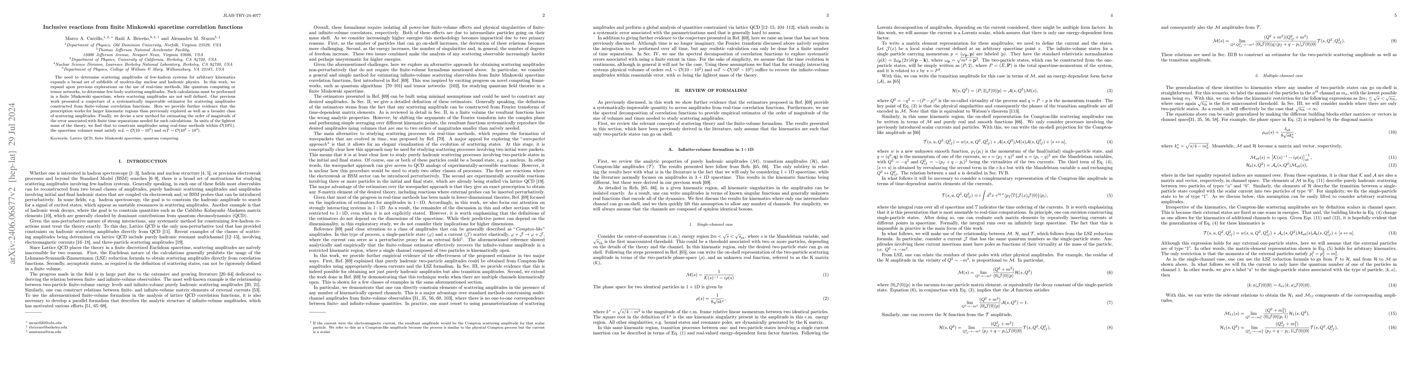 Thumbnail for Inclusive reactions from finite Minkowski spacetime correlation
  functions