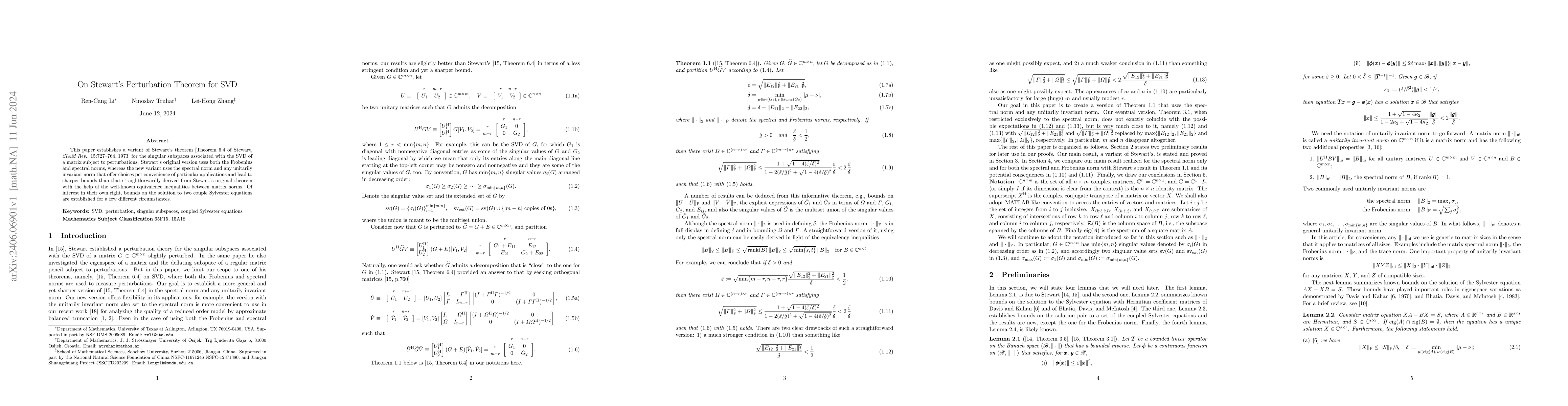 Thumbnail for On Stewart's Perturbation Theorem for SVD