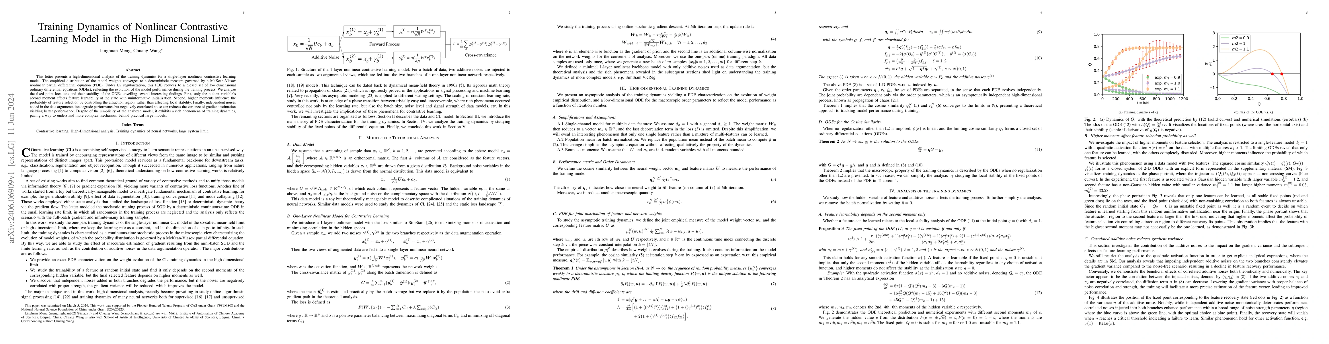 Thumbnail for Training Dynamics of Nonlinear Contrastive Learning Model in the High
  Dimensional Limit