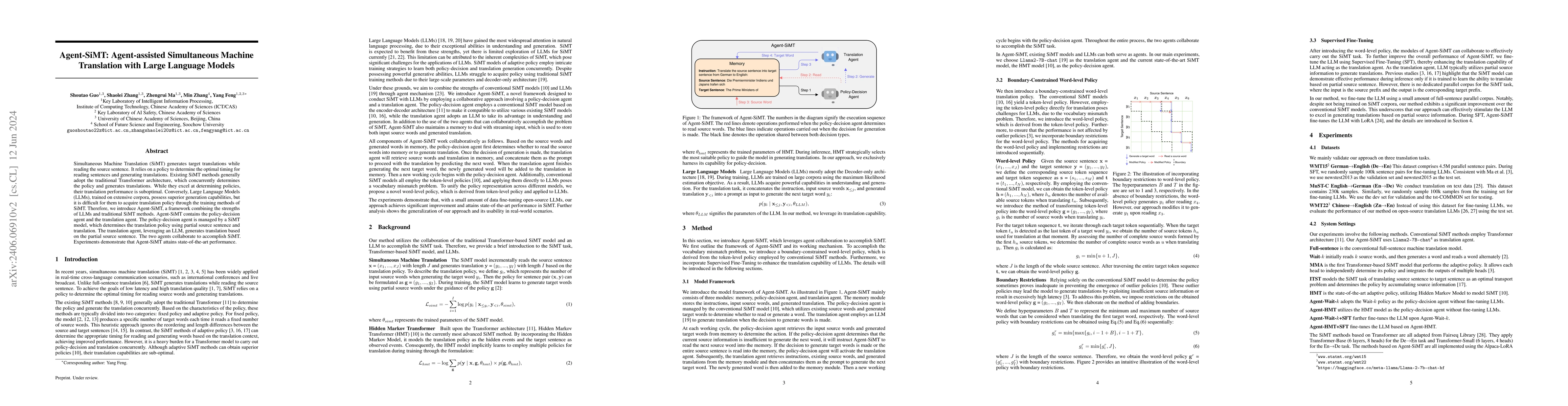 Thumbnail for Agent-SiMT: Agent-assisted Simultaneous Machine Translation with Large
  Language Models