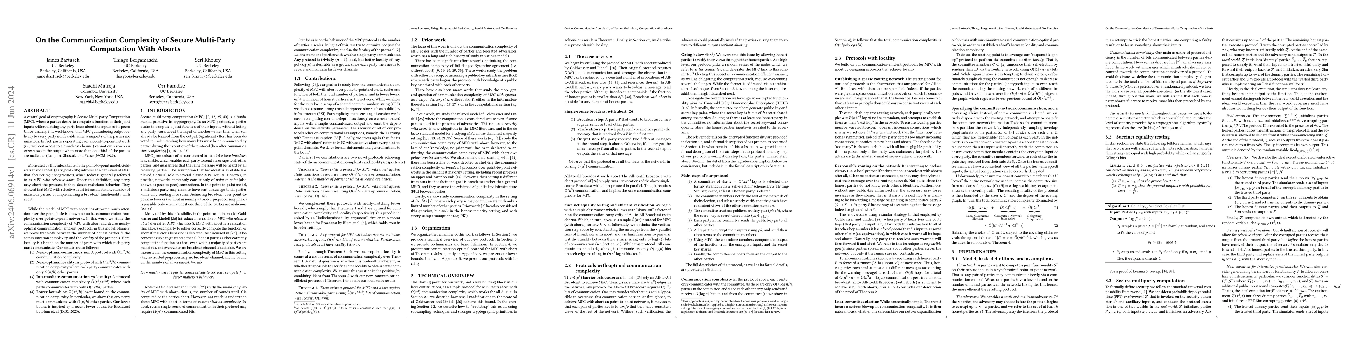 Thumbnail for On the Communication Complexity of Secure Multi-Party Computation With
  Aborts
