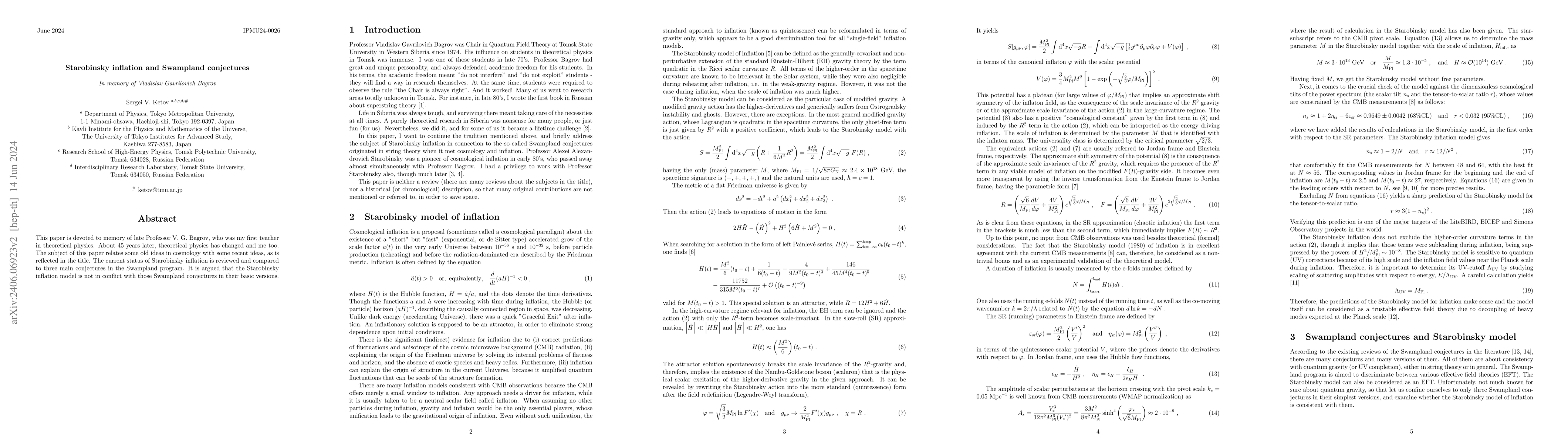 Thumbnail for Starobinsky inflation and Swampland conjectures
