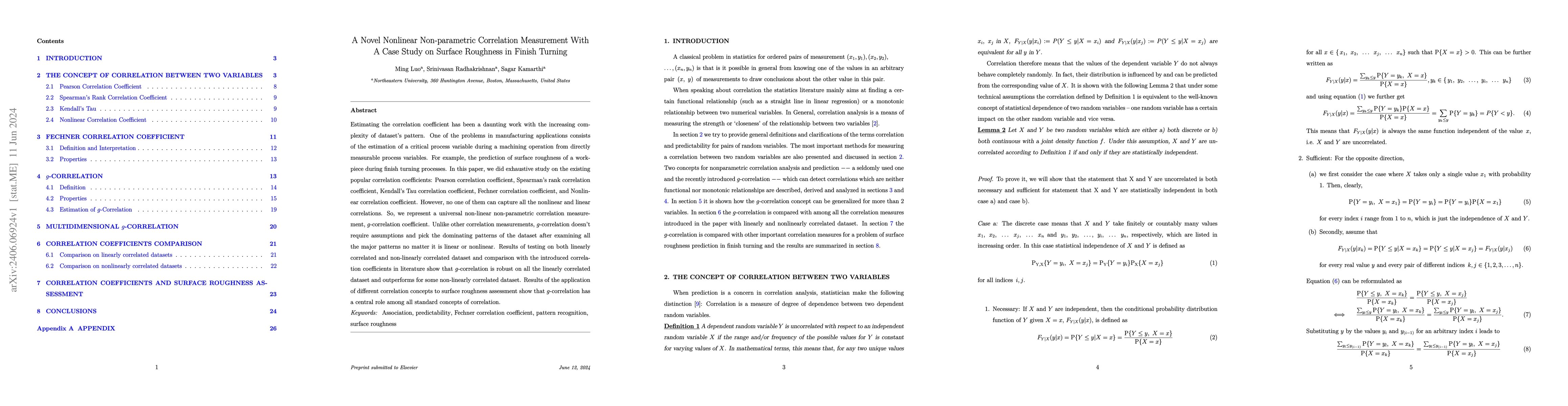 Thumbnail for A Novel Nonlinear Nonparametric Correlation Measurement With A Case
  Study on Surface Roughness in Finish Turning