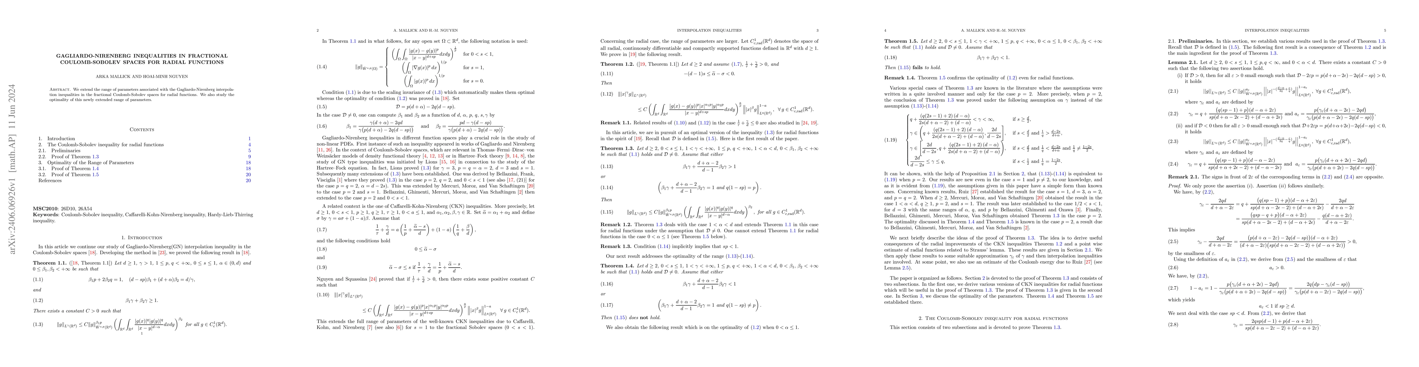 Thumbnail for Gagliardo-Nirenberg Inequalities in Fractional Coulomb-Sobolev spaces
  for Radial functions