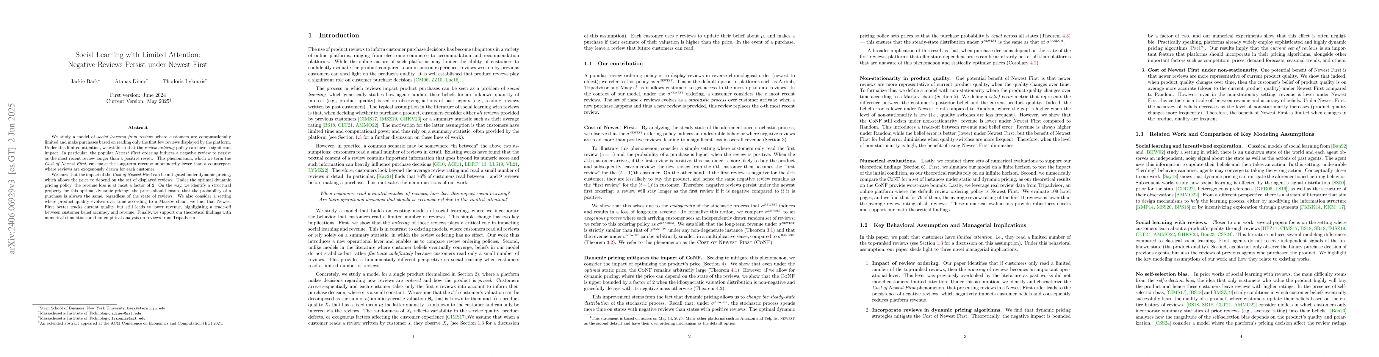 Thumbnail for Social Learning with Bounded Rationality: Negative Reviews Persist under
  Newest First