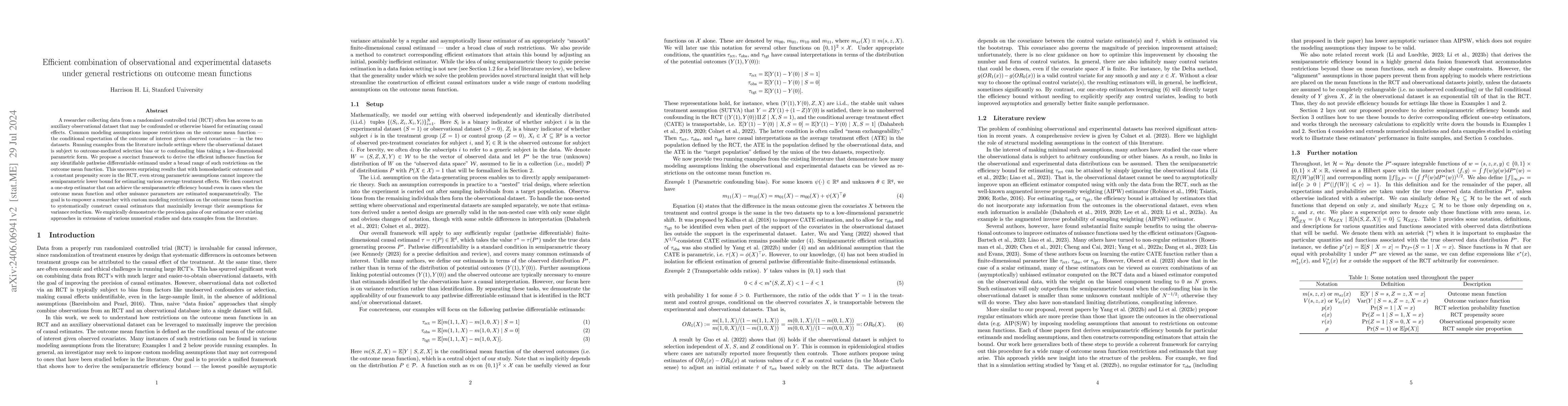 Thumbnail for Efficient combination of observational and experimental datasets under
  general restrictions on outcome mean functions