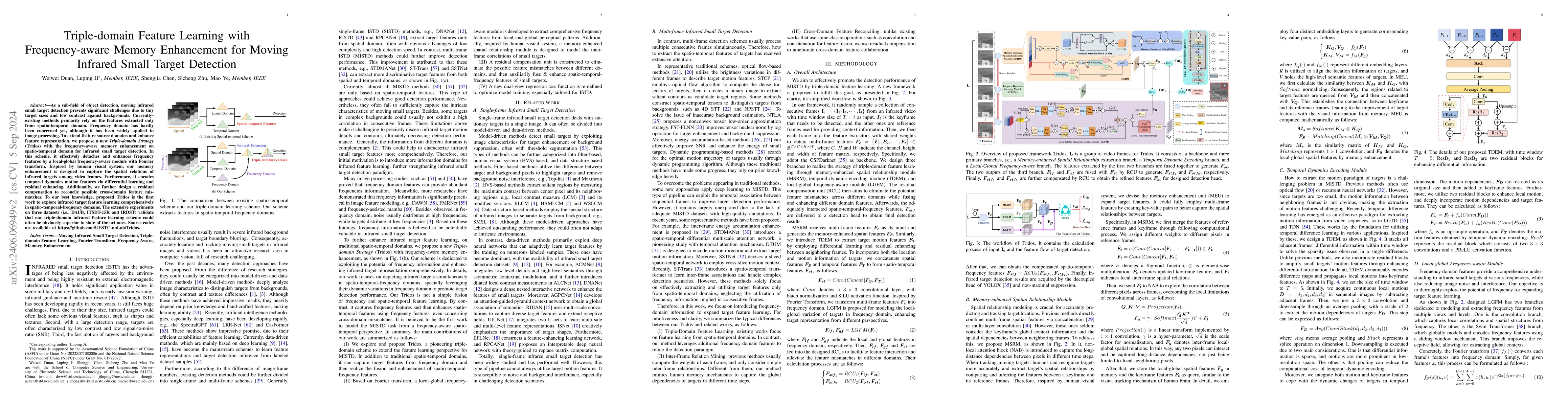 Thumbnail for Triple-domain Feature Learning with Frequency-aware Memory Enhancement
  for Moving Infrared Small Target Detection