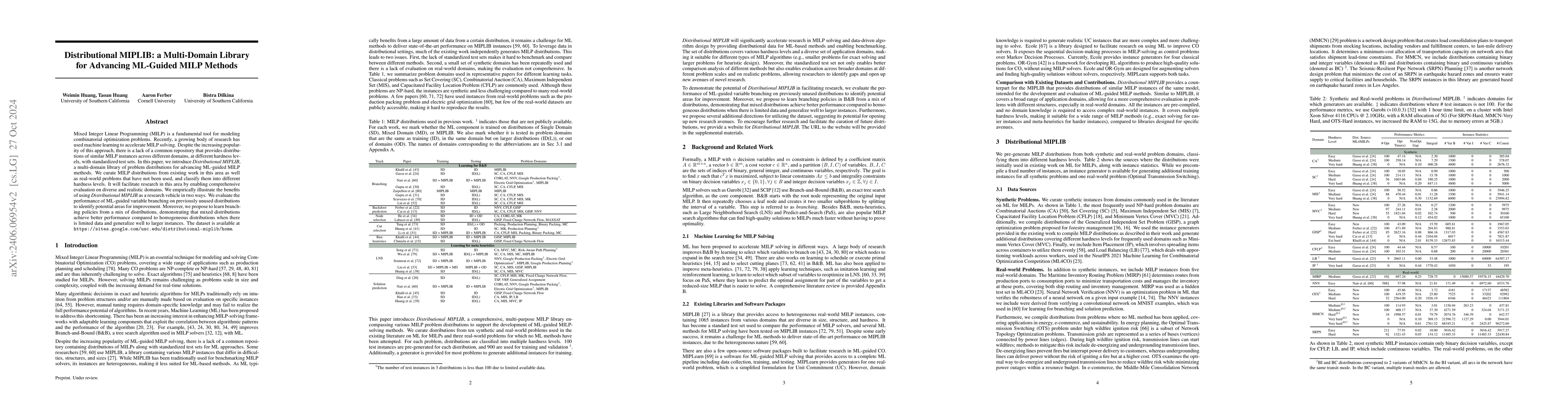 Thumbnail for Distributional MIPLIB: a Multi-Domain Library for Advancing ML-Guided
  MILP Methods