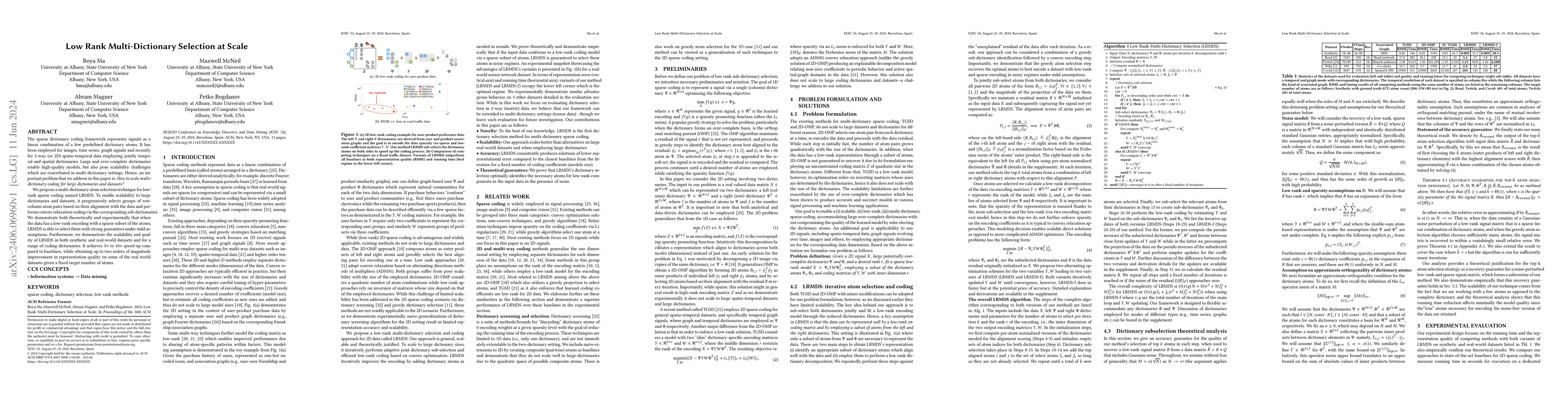 Thumbnail for Low Rank Multi-Dictionary Selection at Scale