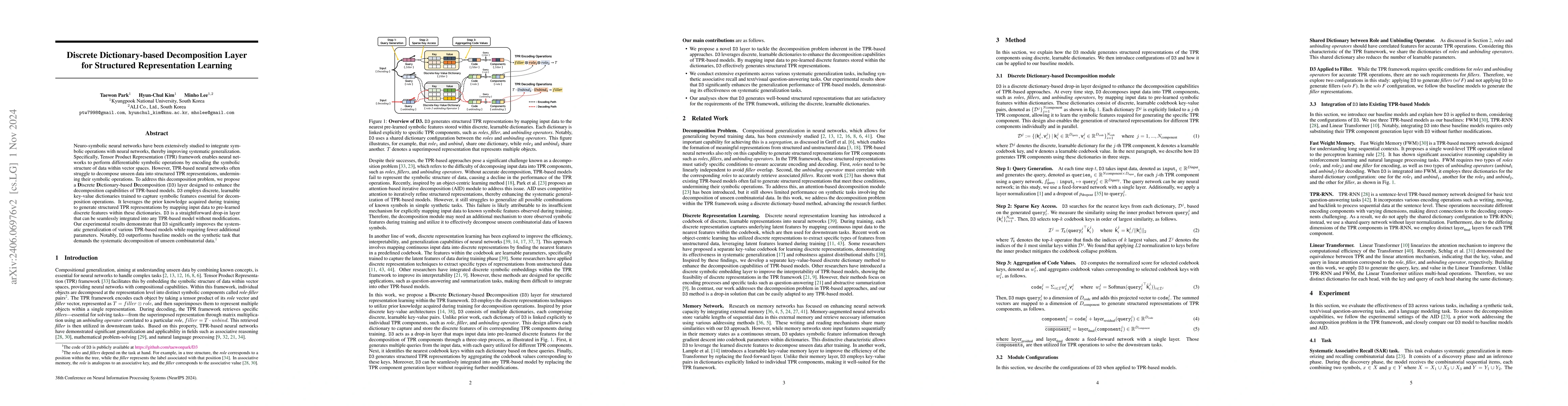Thumbnail for Discrete Dictionary-based Decomposition Layer for Structured
  Representation Learning