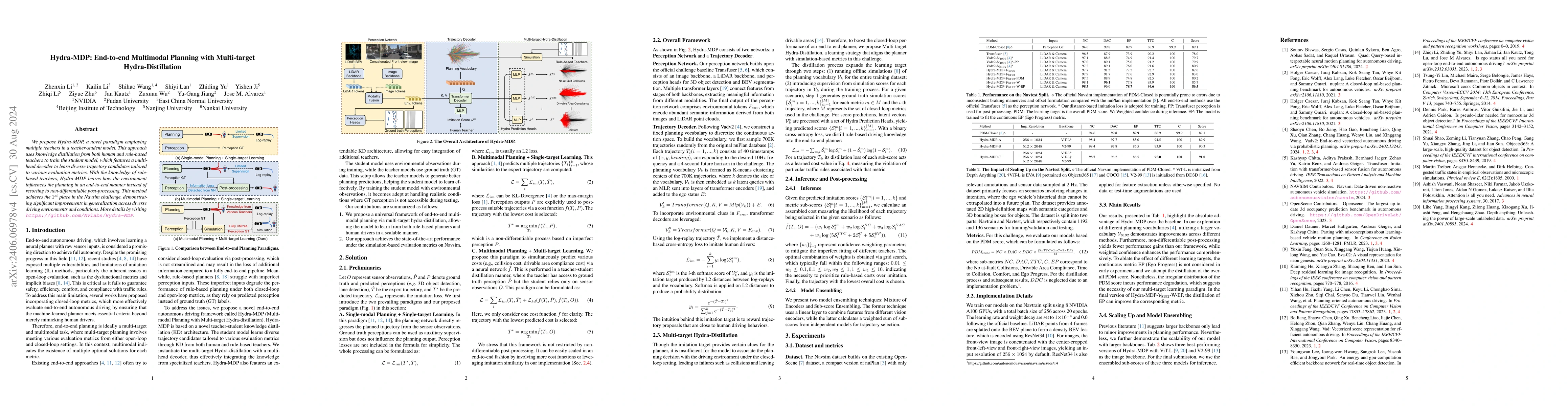 Thumbnail for Hydra-MDP: End-to-end Multimodal Planning with Multi-target
  Hydra-Distillation