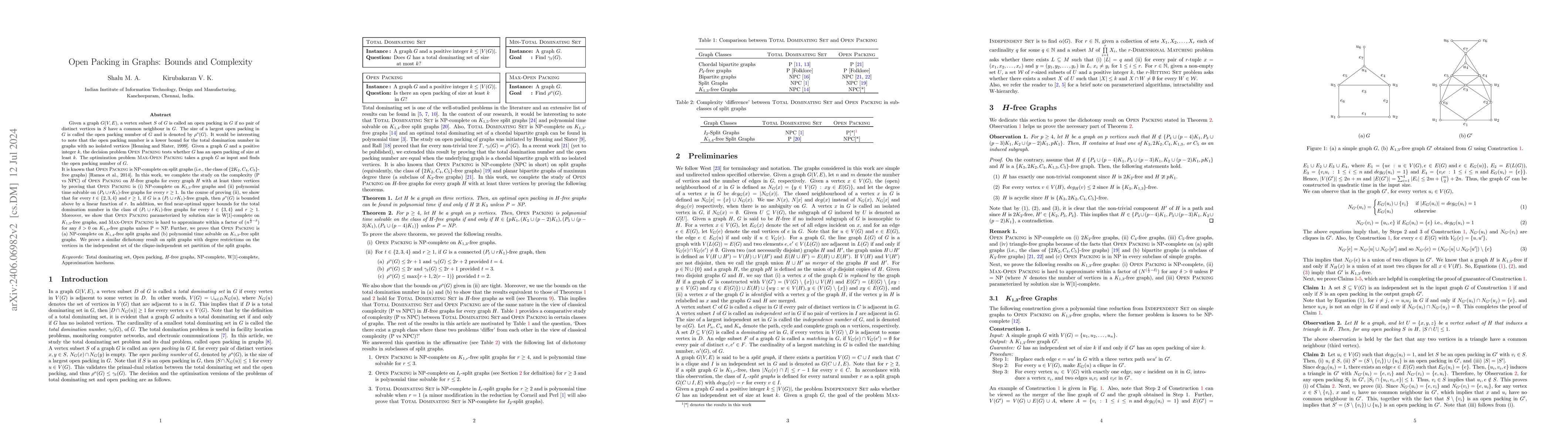 Thumbnail for Open Packing in Graphs: Bounds and Complexity