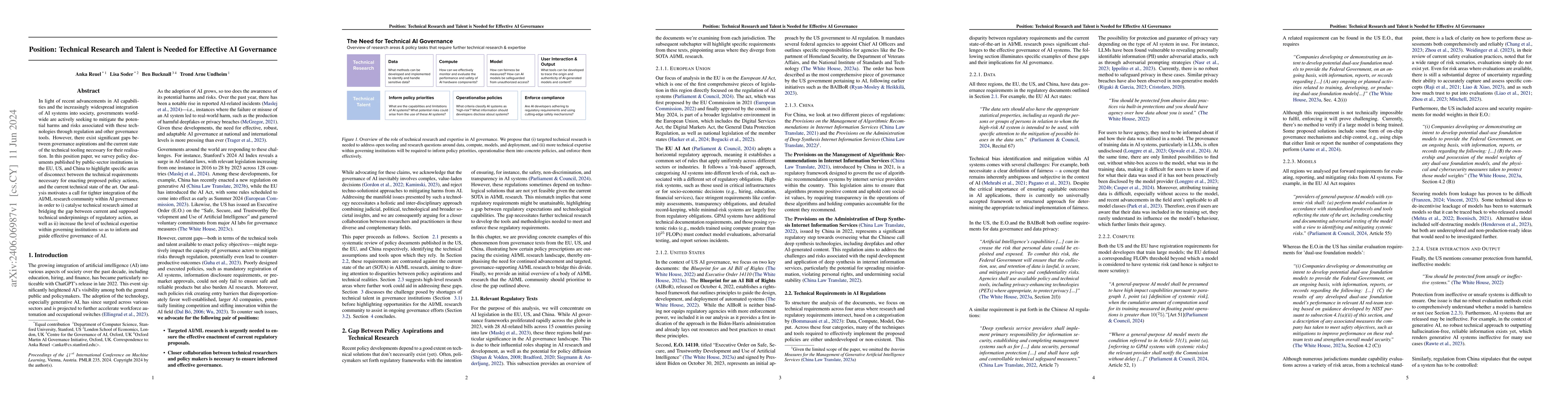 Thumbnail for Position Paper: Technical Research and Talent is Needed for Effective AI
  Governance