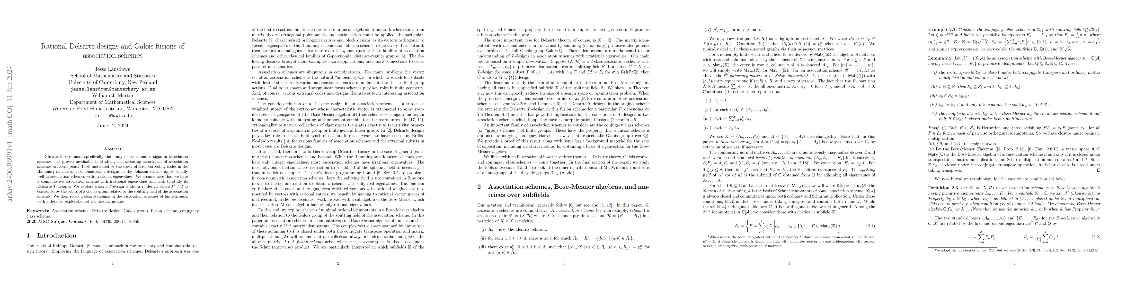 Thumbnail for Rational Delsarte designs and Galois fusions of association schemes