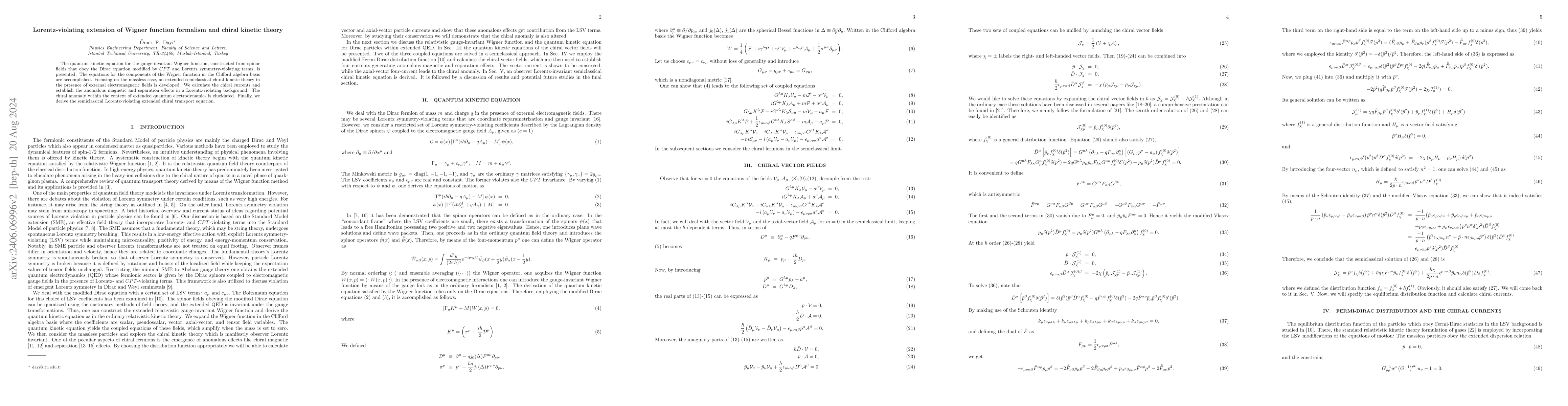 Thumbnail for Lorentz-violating extension of Wigner function formalism and chiral
  kinetic theory