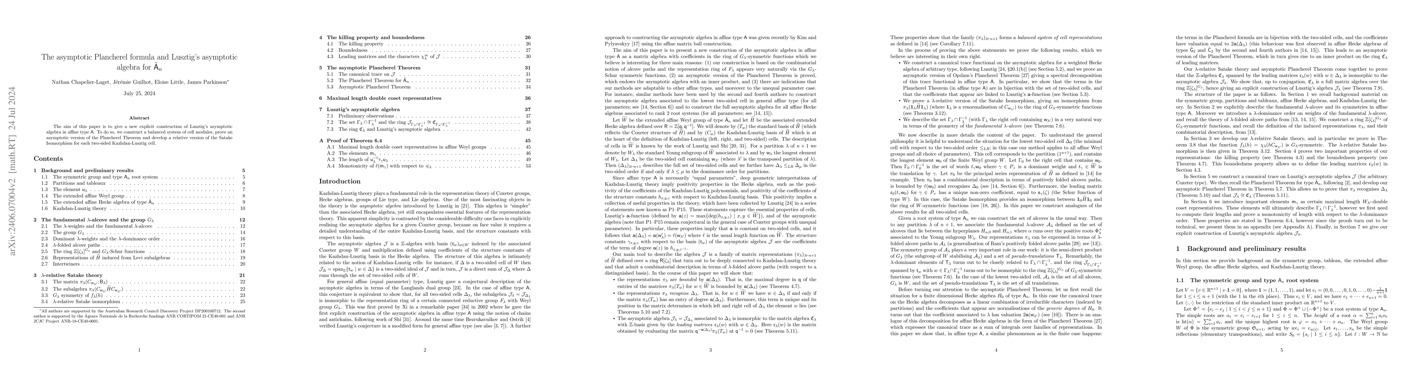 Thumbnail for The asymptotic Plancherel formula and Lusztig's asymptotic algebra for
  $\tilde{\mathsf{A}}_n$