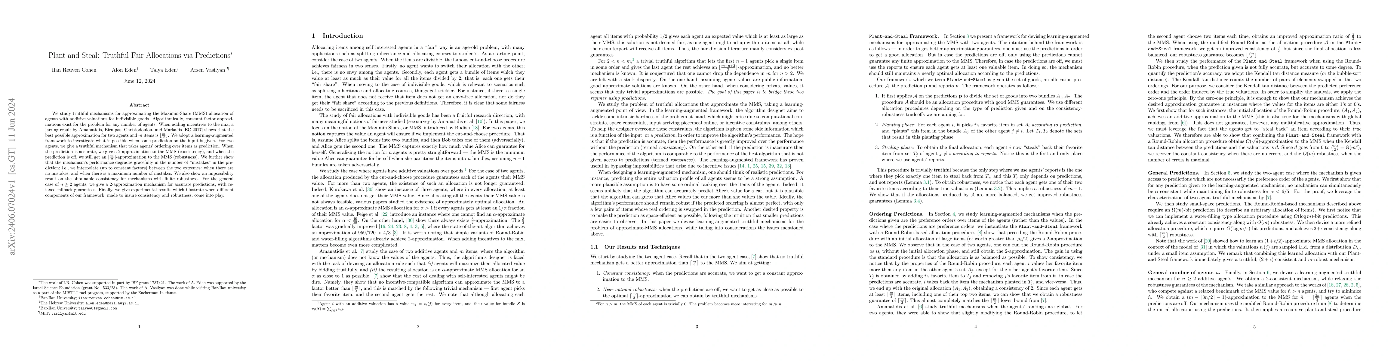 Thumbnail for Plant-and-Steal: Truthful Fair Allocations via Predictions