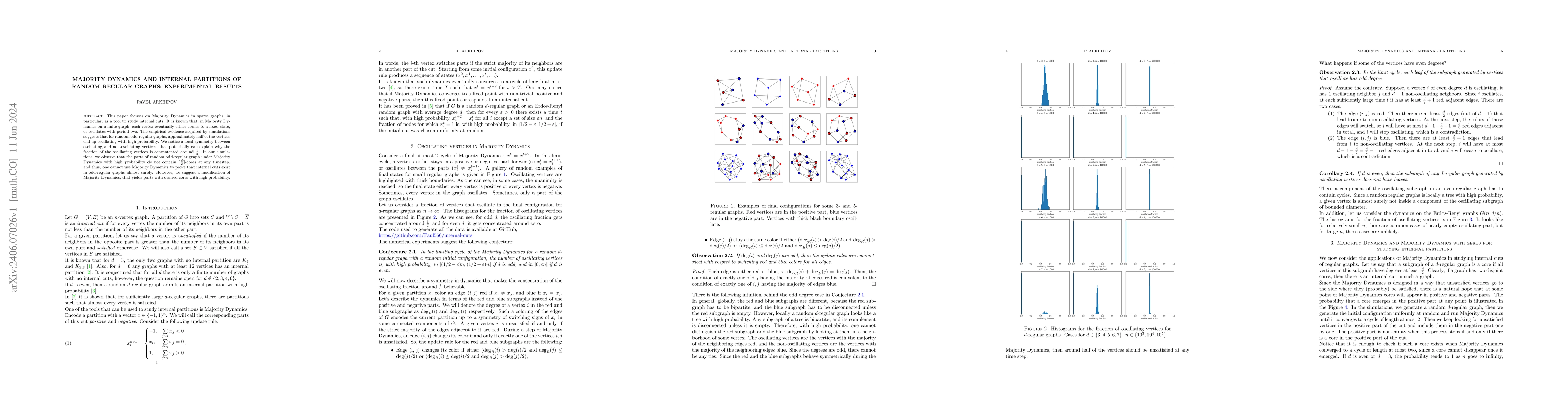 Thumbnail for Majority Dynamics and Internal Partitions of Random Regular Graphs:
  Experimental Results