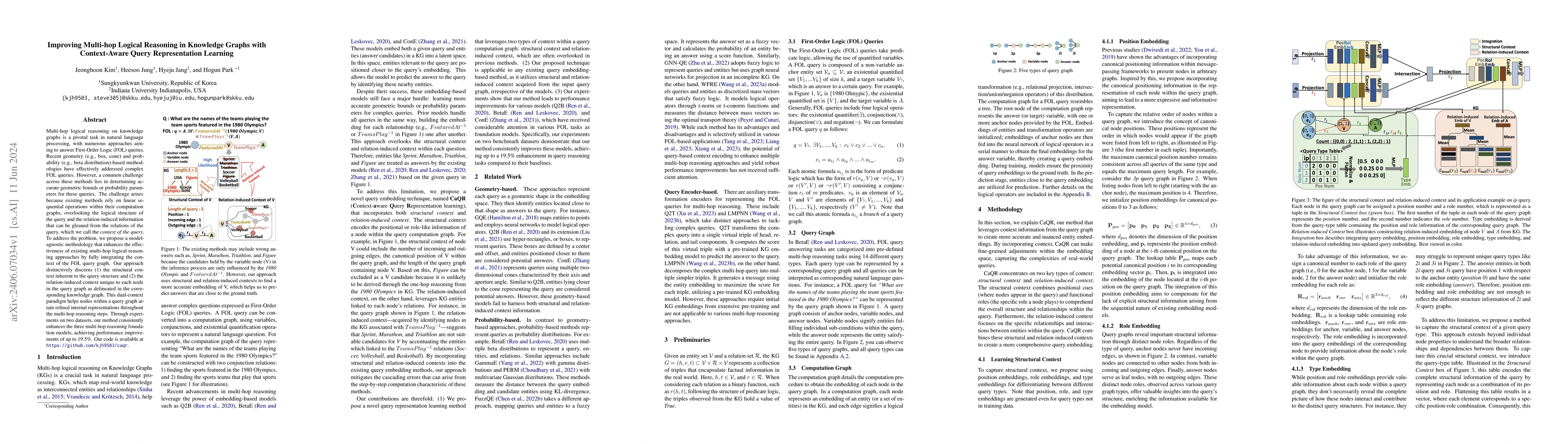 Thumbnail for Improving Multi-hop Logical Reasoning in Knowledge Graphs with
  Context-Aware Query Representation Learning