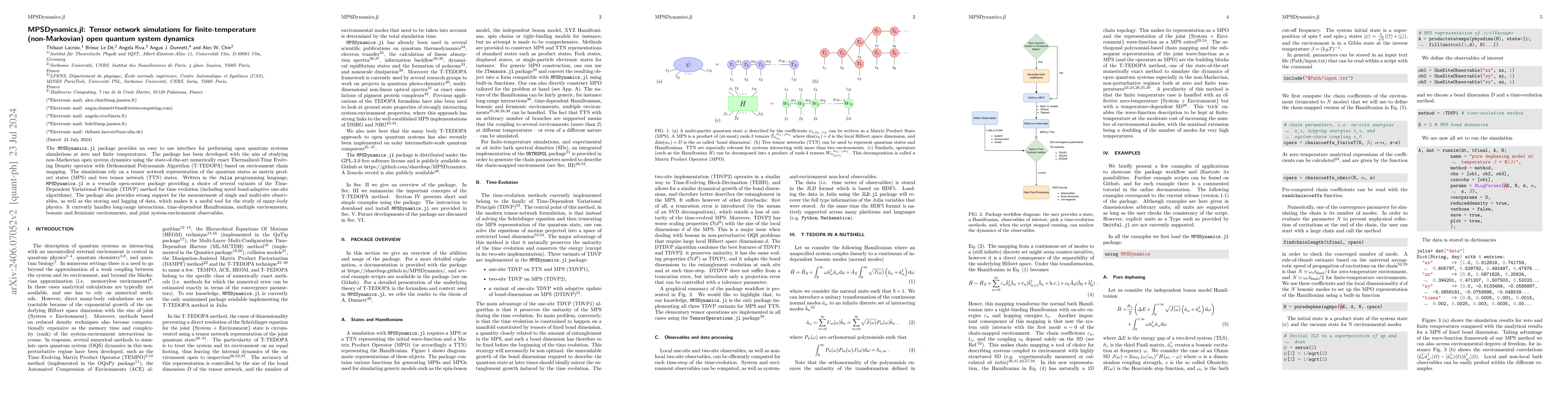 Thumbnail for MPSDynamics.jl: Tensor network simulations for finite-temperature
  (non-Markovian) open quantum system dynamics