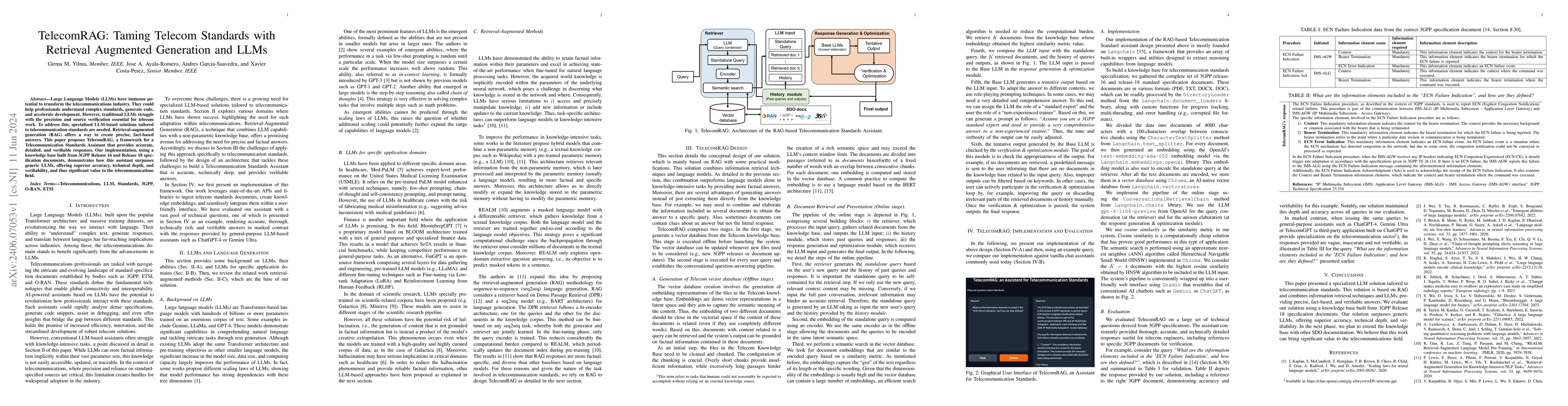Thumbnail for TelecomRAG: Taming Telecom Standards with Retrieval Augmented Generation
  and LLMs