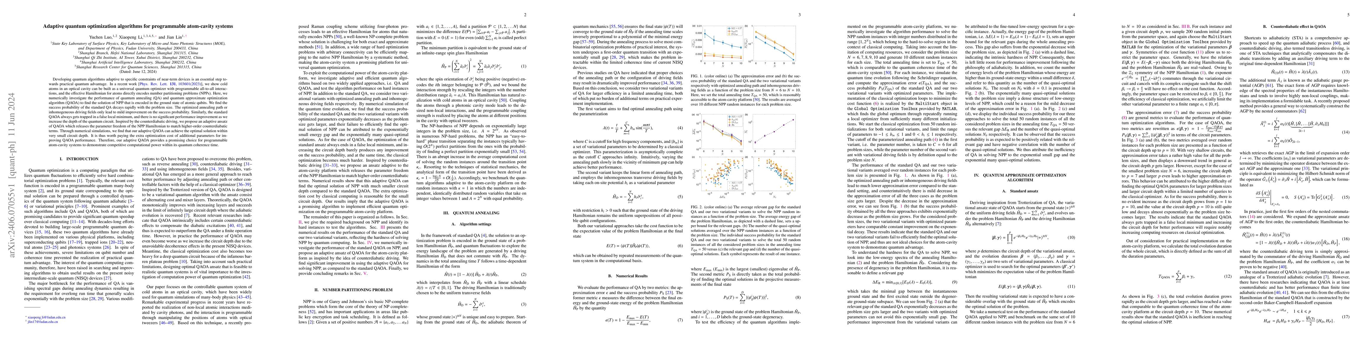 Thumbnail for Adaptive quantum optimization algorithms for programmable atom-cavity
  systems