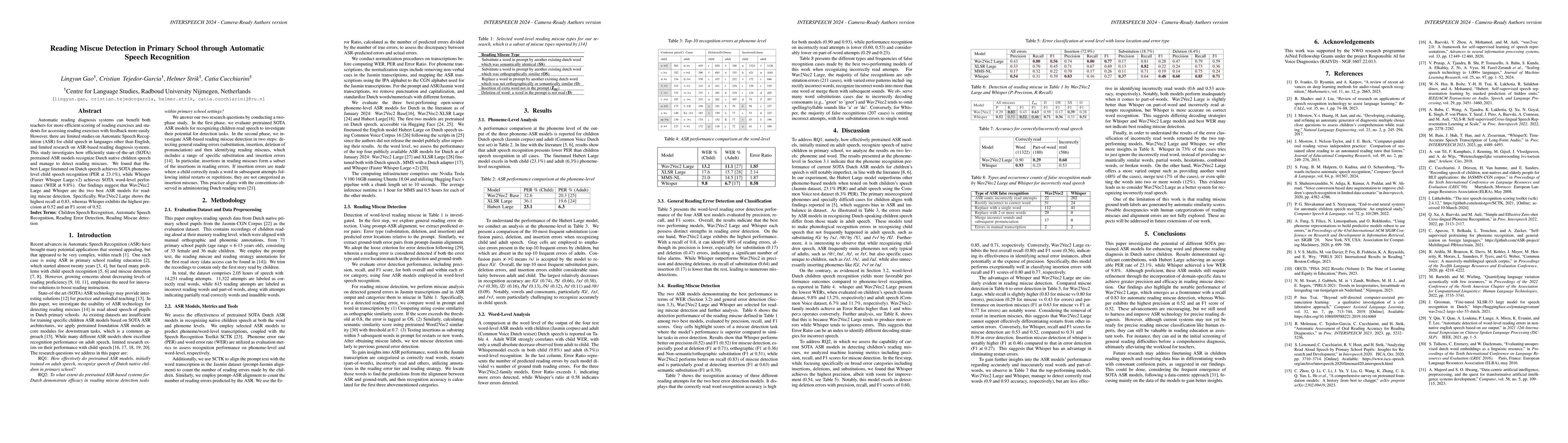 Thumbnail for Reading Miscue Detection in Primary School through Automatic Speech
  Recognition