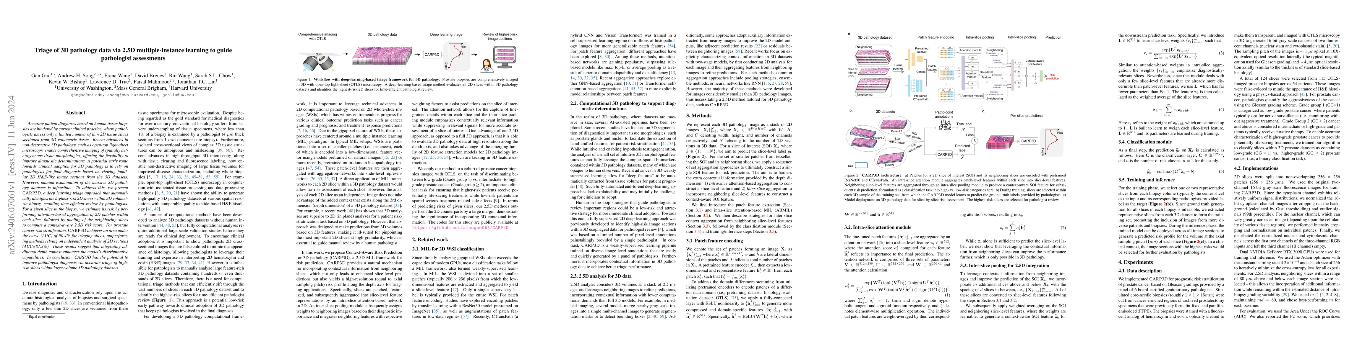 Thumbnail for Triage of 3D pathology data via 2.5D multiple-instance learning to guide
  pathologist assessments