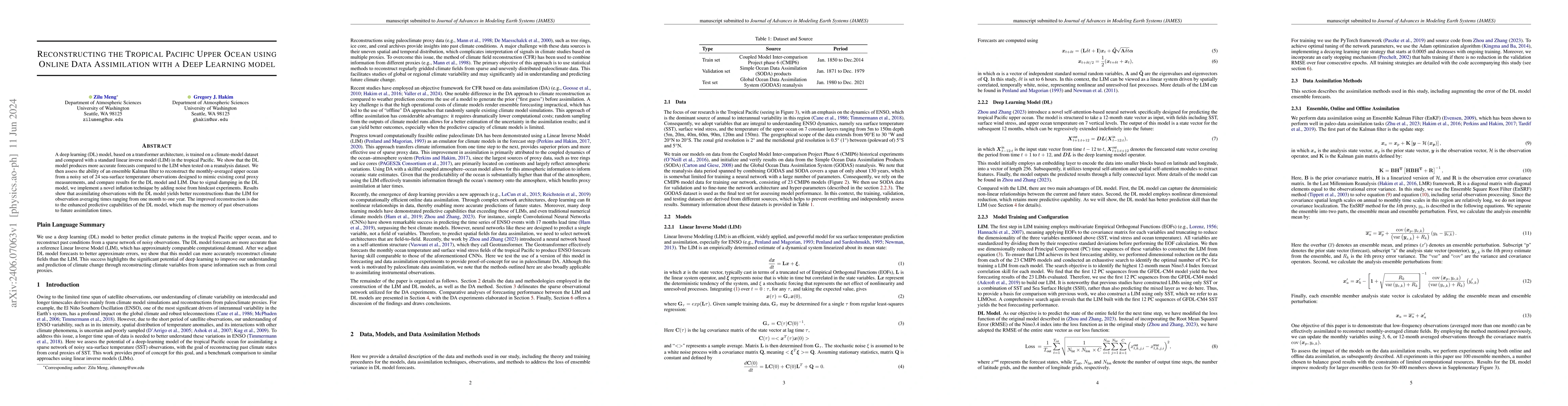Thumbnail for Reconstructing the Tropical Pacific Upper Ocean using Online Data
  Assimilation with a Deep Learning model